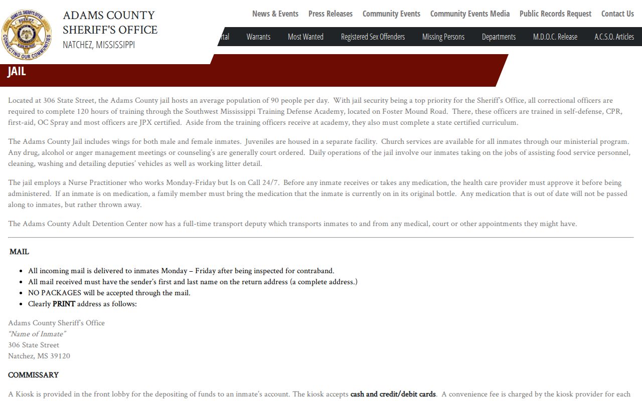 Adams County Jail facility and release information