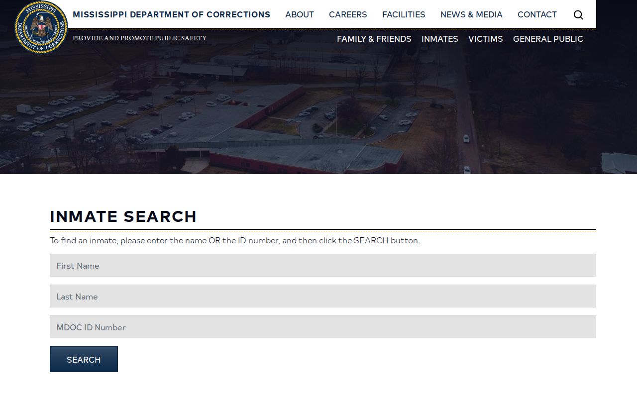 Mississippi Department of Corrections offender search used for Adams County state custody records
