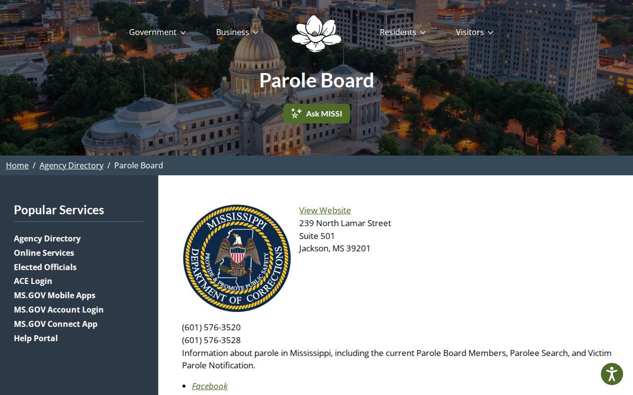 Mississippi Parole Board source for Adams County parole decisions