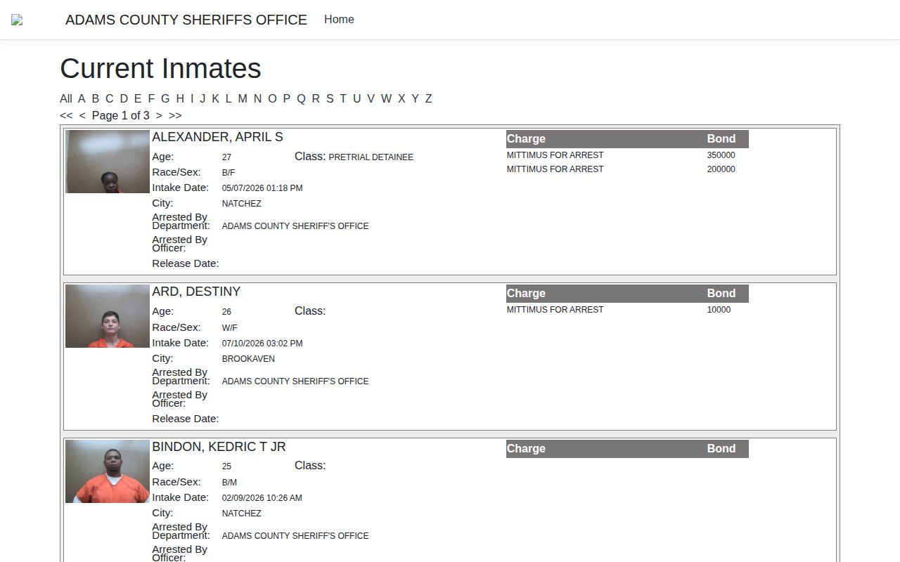 Adams County current roster booking photo comparison for released mugshots