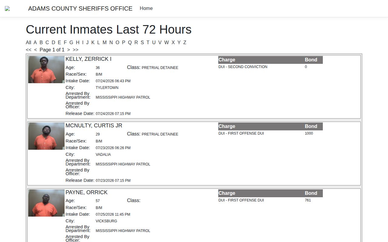 Adams County 72 hour release and jail intake fields