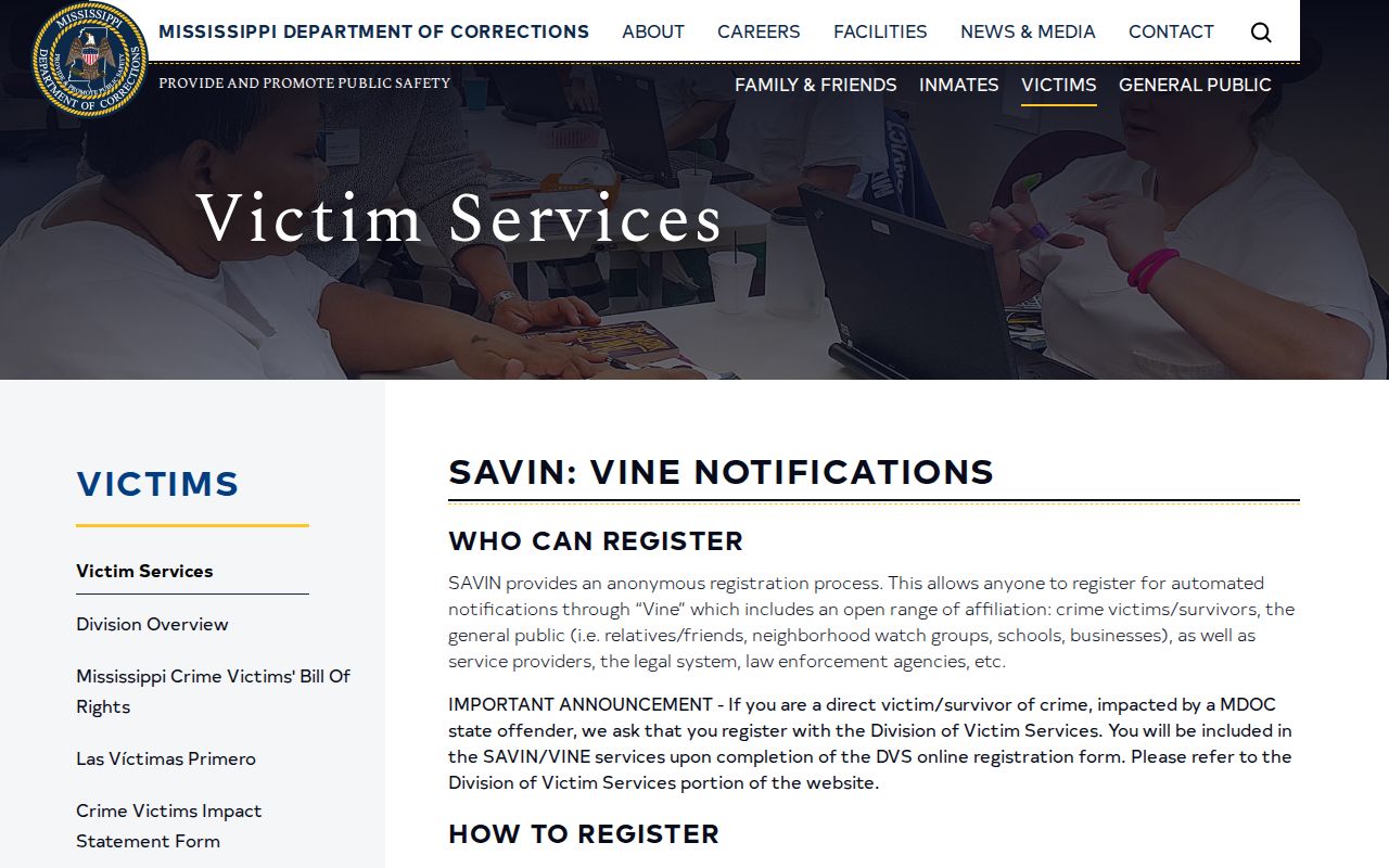 Mississippi SAVIN guidance for Adams County release and transfer notifications